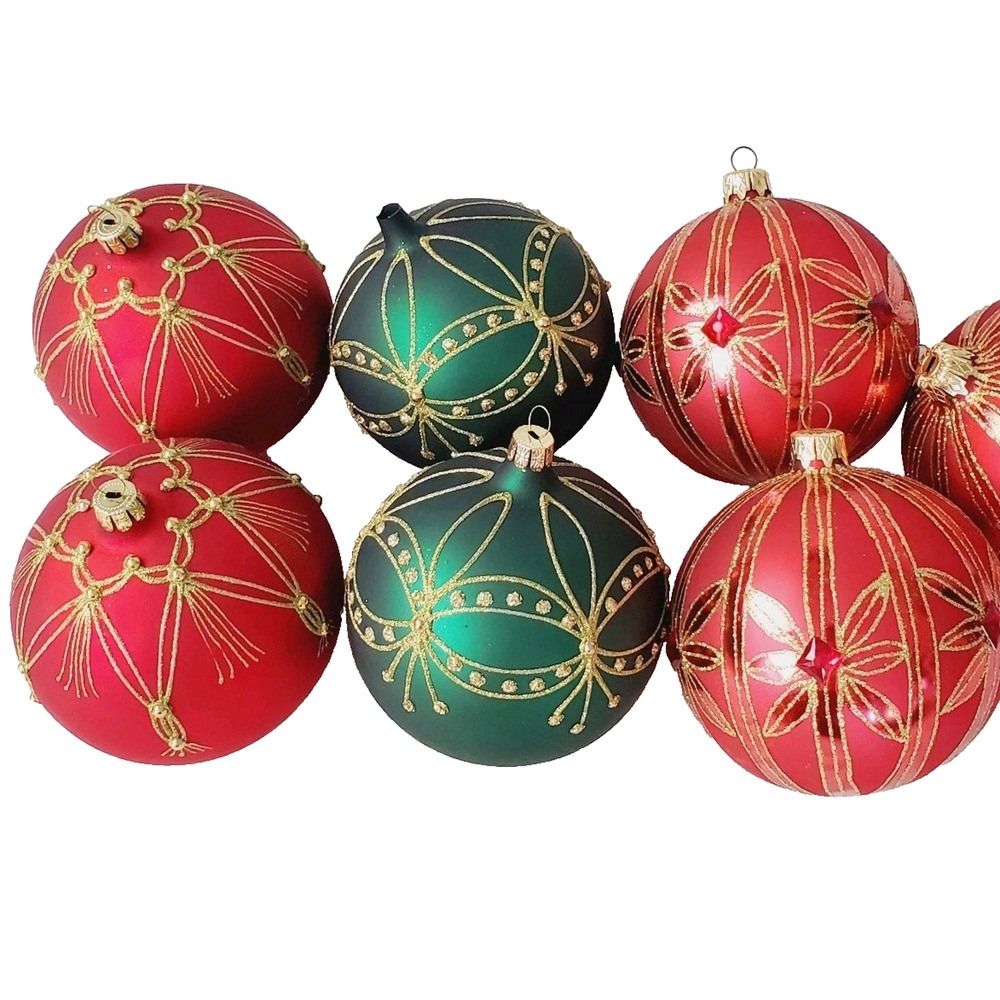 Vintage Dept 56 MCM Glass Glittered Embellished Jumbo Christmas Ornament X7 Ball